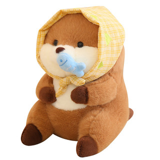  Gấu bông rái cá quàng khăn cầm cá thú nhồi bông capybara 30cm mềm mịn cao cấp 