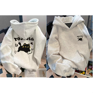  Áo hoodie form rộng unisex chất liệu nỉ bông họa tiết in  hình mèo  dễ thương TQJQOIS nam nữ mặc đều đẹp 