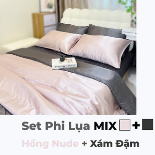 Bộ Drap Giường Phi lụa Phiên Bản 2 Màu Mix Match Màu Basic Trinhbedding