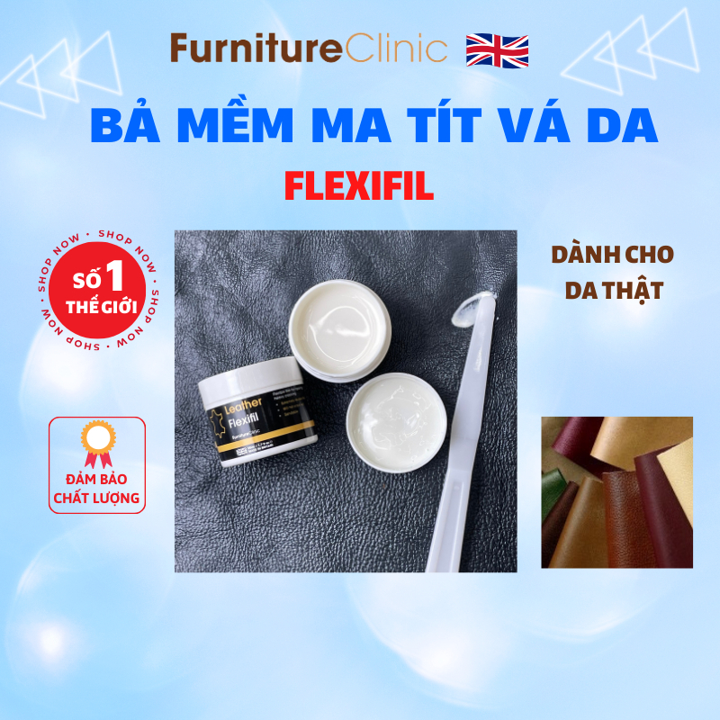 Bả ma tít vá vết trầy xước, nứt trên ghế da, túi da hãng Furniture Clinic nước Anh - Flexifil 50ml