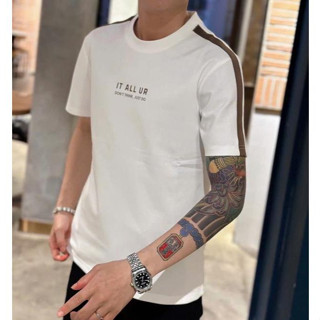 Áo thun nam ngắn tay cổ tròn in chữ phối vai genz vải cotton dày dặn co giãn fom vừa áo không cổ nam