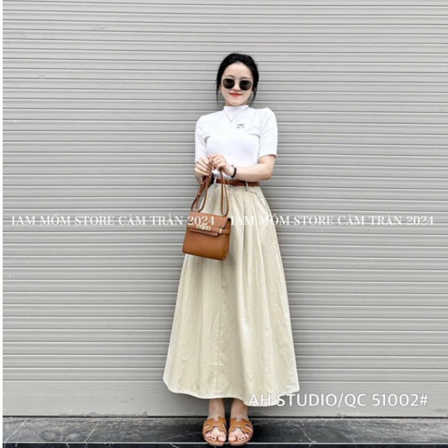 Chân váy xoè thô mềm kèm đai da