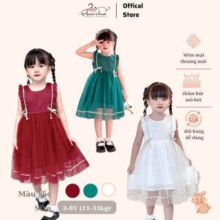 Váy thiết kế bé gái Annie's house - Đầm công chúa voan xoè phối nơ xanh đỏ trắng cho bé từ 2-9 tuổi