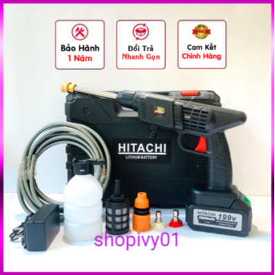 Máy rửa xe Ô TÔ  dùng pin mini, Máy xịt rửa tăng áp có đầu tưới cây tiện lợi.