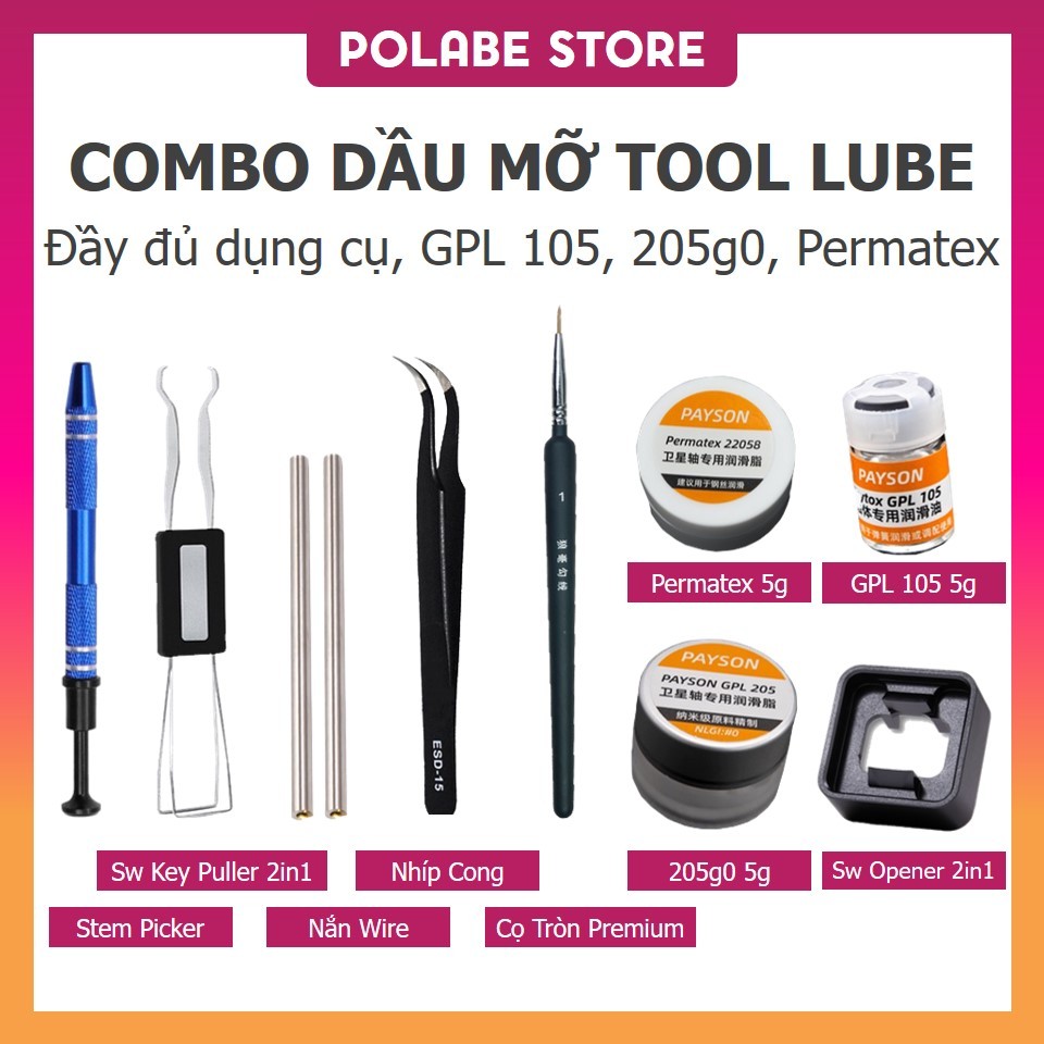 Combo dụng cụ lube switch bàn phím cơ all in 1 lube stab krytox 205g0 GPL 105 Permatex chính hãng Po