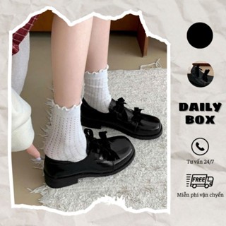 [CÓ SẴN - HỎA TỐC] Giày nữ búp bê mũi vuông da bóng lai oxford có 2 nơ cao 3cm