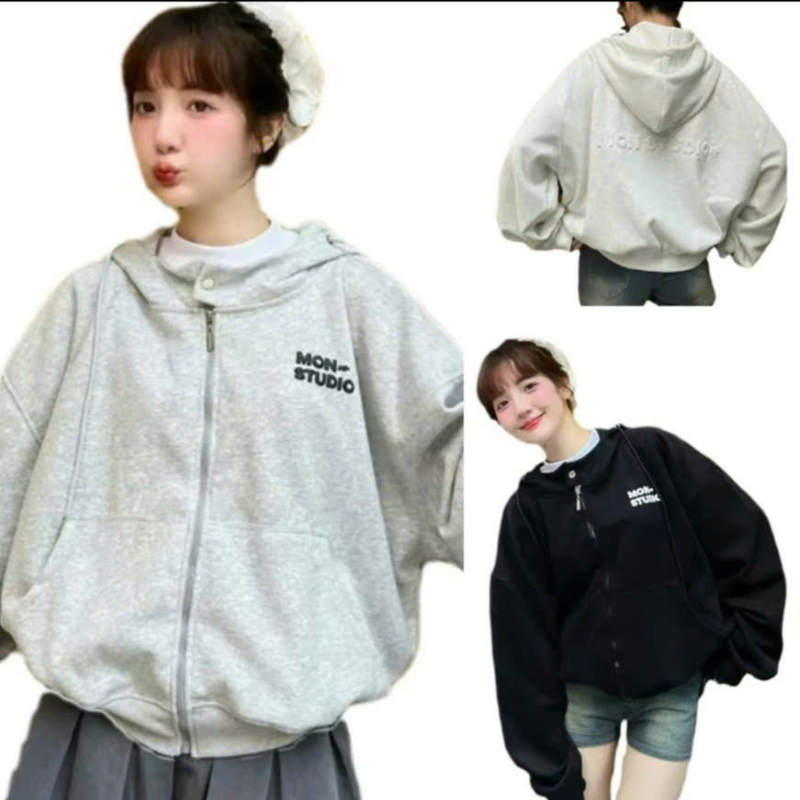 Áo khoác hoodie zip BOXY Mon Studio có nút bấm, dập nổi, in nổi ,có túi trong UNISEX NAM NỮ 2025 | BigBuy360 - bigbuy360.vn