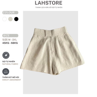 Quần đùi nữ ống rộng linen LAHSTORE cạp cao giấu cúc QS04 (Trắng, Đen, Be Muối Tiêu)