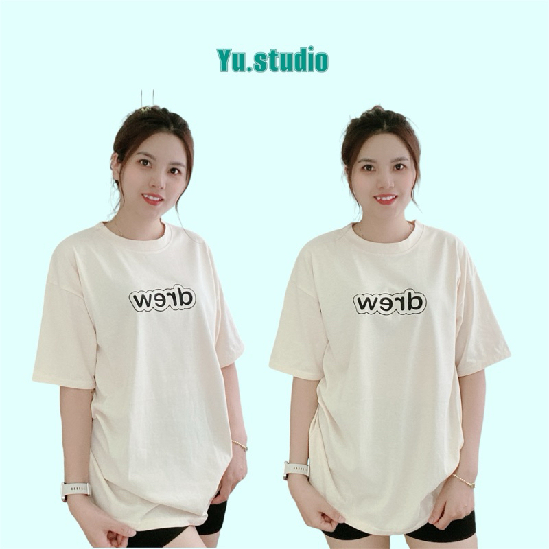 Áo thun nữ YUSTDIO 3158, áo thun nam nữ form rộng màu kem cotton khô 3158