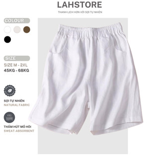 Quần cộc ống suông rộng LAHSTORE vải linen, túi chiết ly, eo chun QS06 (Trắng, Be, Đen, Nâu)