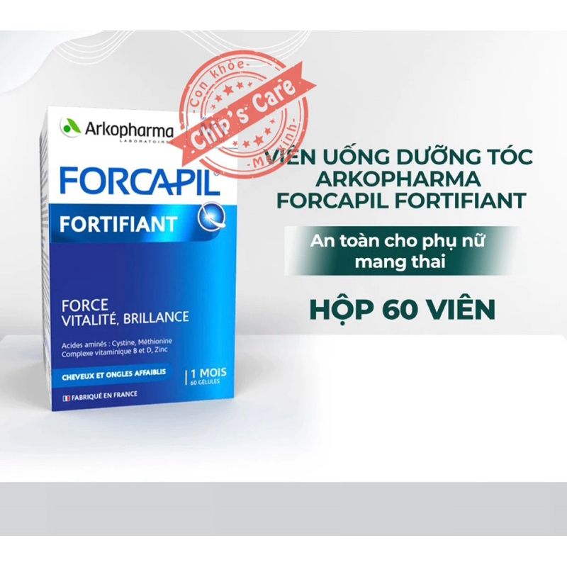 Viên uống giảm rụng tóc, tóc khỏe Arkopharma Forcapil Fortifiant 60 viên của Pháp cho cả bầu bú
