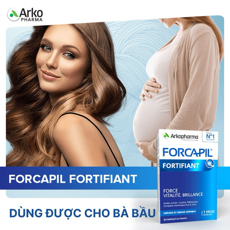 Viên uống giảm rụng tóc, tóc khỏe Arkopharma Forcapil Fortifiant 60 viên của Pháp cho cả bầu bú