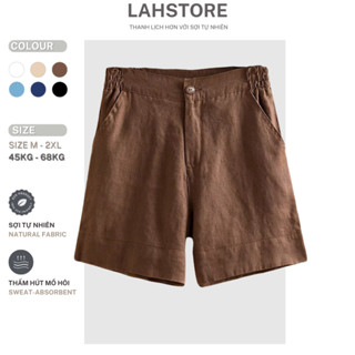  Quần đùi nữ ống rộng LAHSTORE vải linen ống xẻ cạp chun ngang eo QS02  Nâu Đen Trắng Be Xanh  