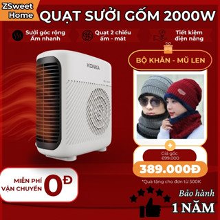 Máy sưởi ấm mini để bàn, quạt sưởi ấm mùa đông 2000W, máy sưởi phòng ngủ công nghệ PTC làm ấm nhanh, tiết kệm điện