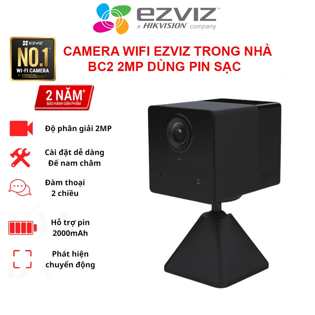 Camera WIFI Trong Nhà Cố Định Dùng Pin Sạc EZVIZ BC2 2MP ,CB2 2MP Full HD, Pin 2000Mah, Âm Thanh 2 C
