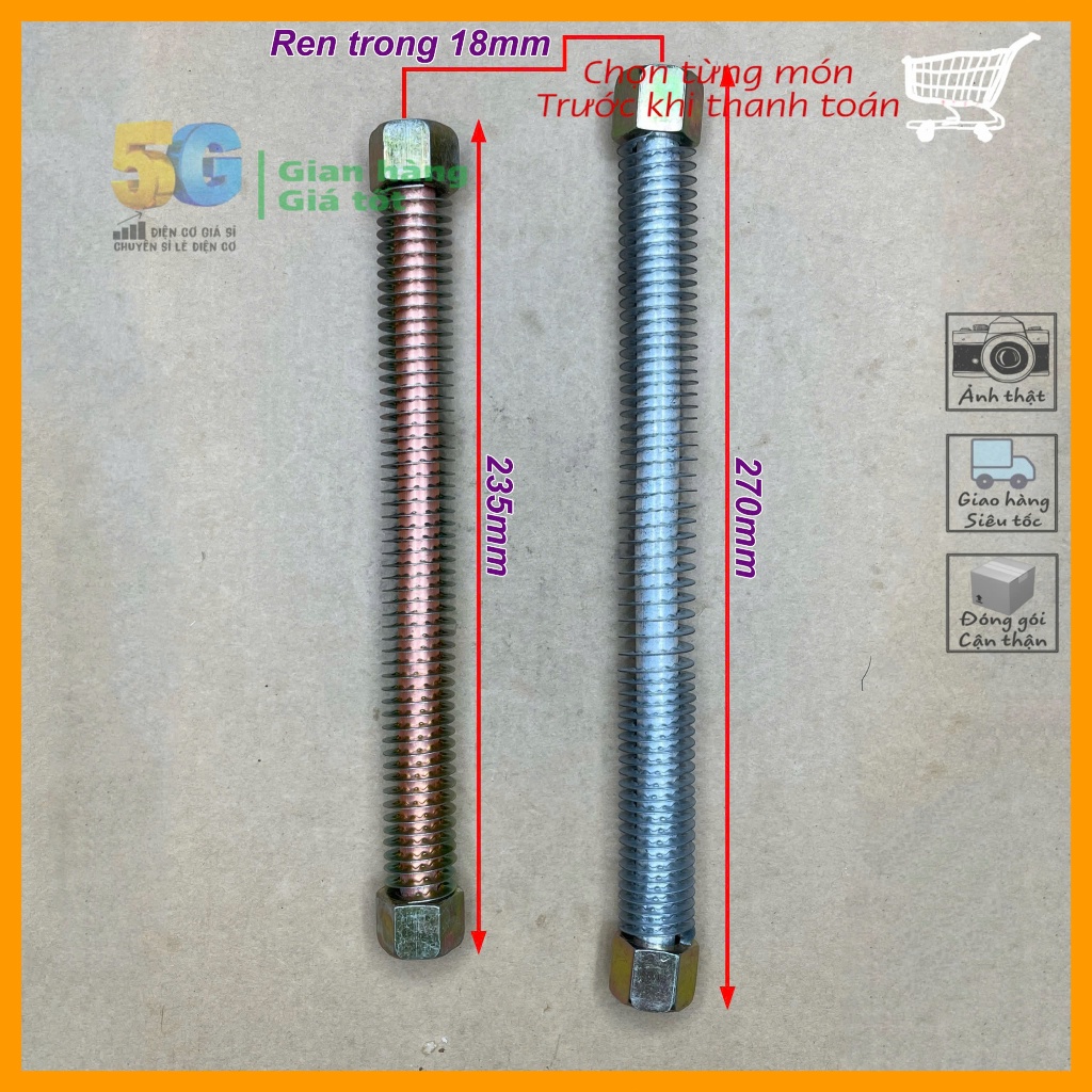 Ống Nhôm Máy Nén Khí Ren Trong 18mm | 2 Tùy Chọn Chiều Dài 235mm Và 270mm Tính Cả Ốc ( Có lò xo Bảo 