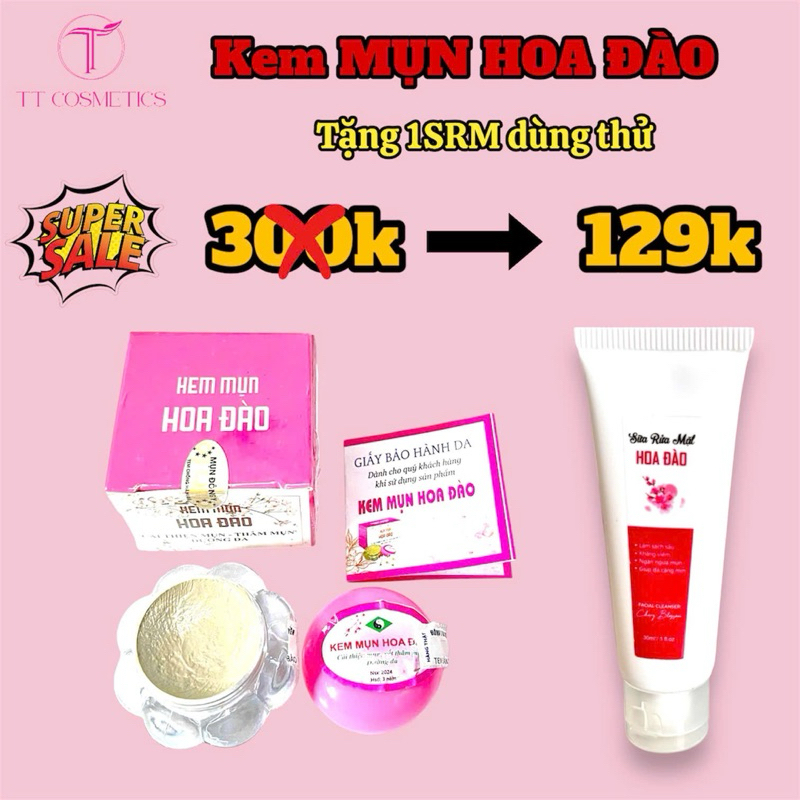 (TẶNG SỮA RỬA MẶT) Kem hỗ trợ cải thiện mụn, thâm, đều màu da Hoa Đào 8gr, tặng sữa rửa mặt dịu nhẹ Hoa Đào 30ml