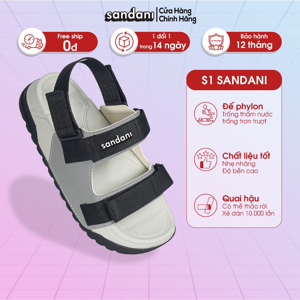 Giày Sandal Nữ Quai Ngang Đế Êm Chống Trơn, Dây Dù, Màu Chì Size 36-40 - Sandani