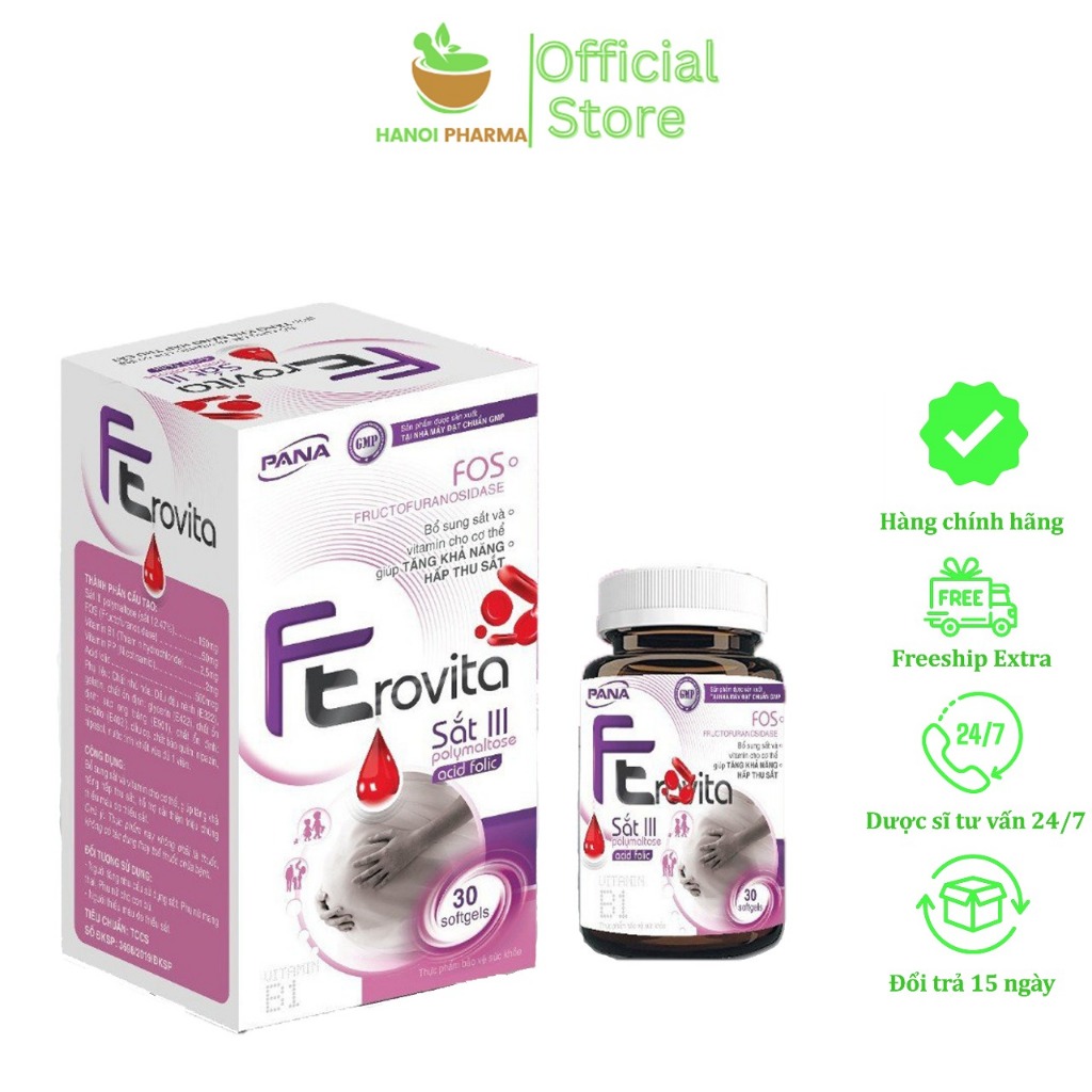 Sắt bầu FEROVITA - Viên uống bổ sung sắt, acid folic cho bà bầu hỗ trợ tạo máu giảm mệt mỏi 30 viên