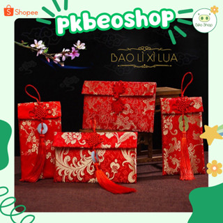  Bao lì xì vải gấm Pkbeoshop phong bao đỏ cao cấp mừng tuổi quà tặng lễ tết cưới hỏi nạp tài thêu họa tiết rồng phượng 