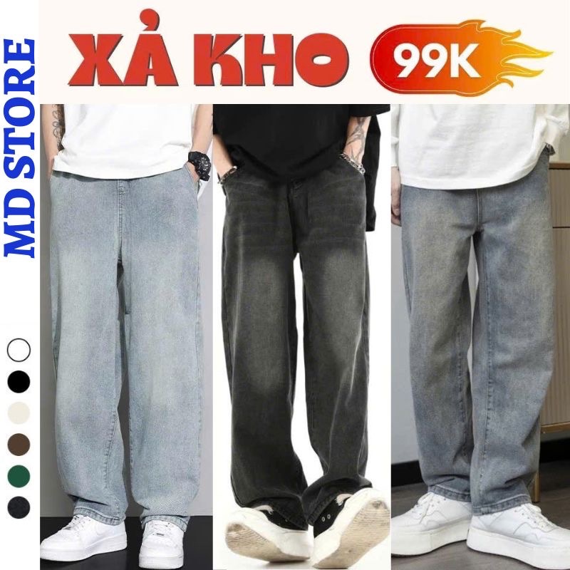 Quần Jean Nam Ống Rộng Dáng Suông Chất Vải Dày Dặn Màu Đen Trầm SMOKE V.1