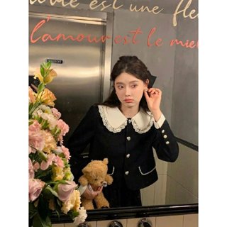   40-75Kg  Set Áo Đen Cổ Sen Trắng Viền Ren Và Chân Váy Chữ A  Có BigSize  UnihomeClothing CQ189 