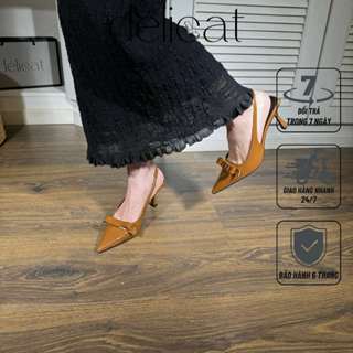   Form lớn chân ốm lùi size  Giày sục nữ cao 7p Délicat da bóng gắn nơ xinh xắn D198 