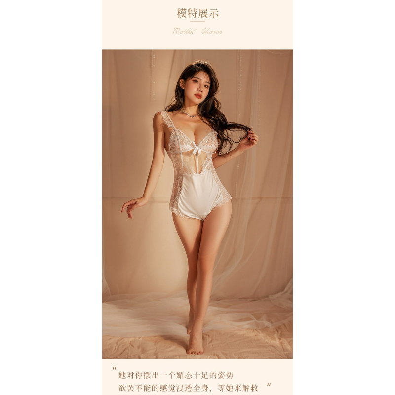 Đồ lót sexy, đồ ngủ bodysuit ren phối lụa sexy kiểu kín đáo | BigBuy360 - bigbuy360.vn