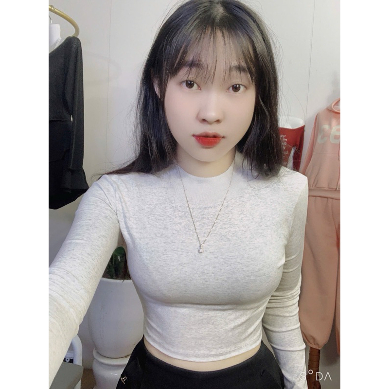 PQ01-Áo Thun croptop nữ tay dài cổ lọ ôm body chất bozip PQ Store Freesize 42-52kg | BigBuy360 - bigbuy360.vn