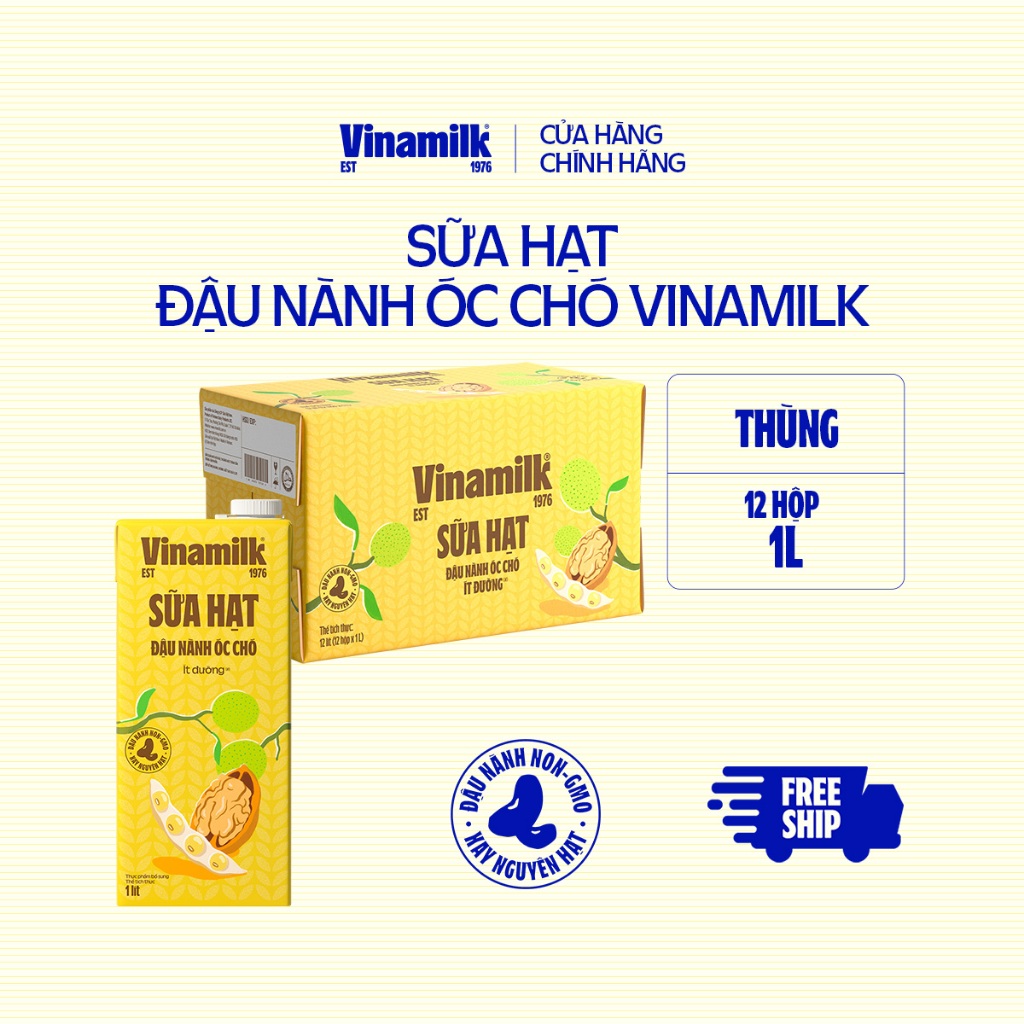 Thùng 12 hộp Sữa đậu nành Vinamilk hạt Óc chó 1L