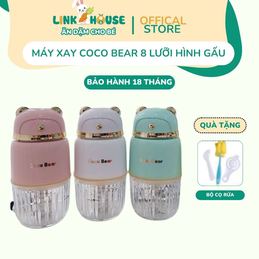 Máy Xay 8 Lưỡi CocoBear Hình Gấu Xay Đồ Ăn Dặm Cho Bé Máy Xay Thịt Cháo Rau Củ Quả Cho Bé Ăn Dặm