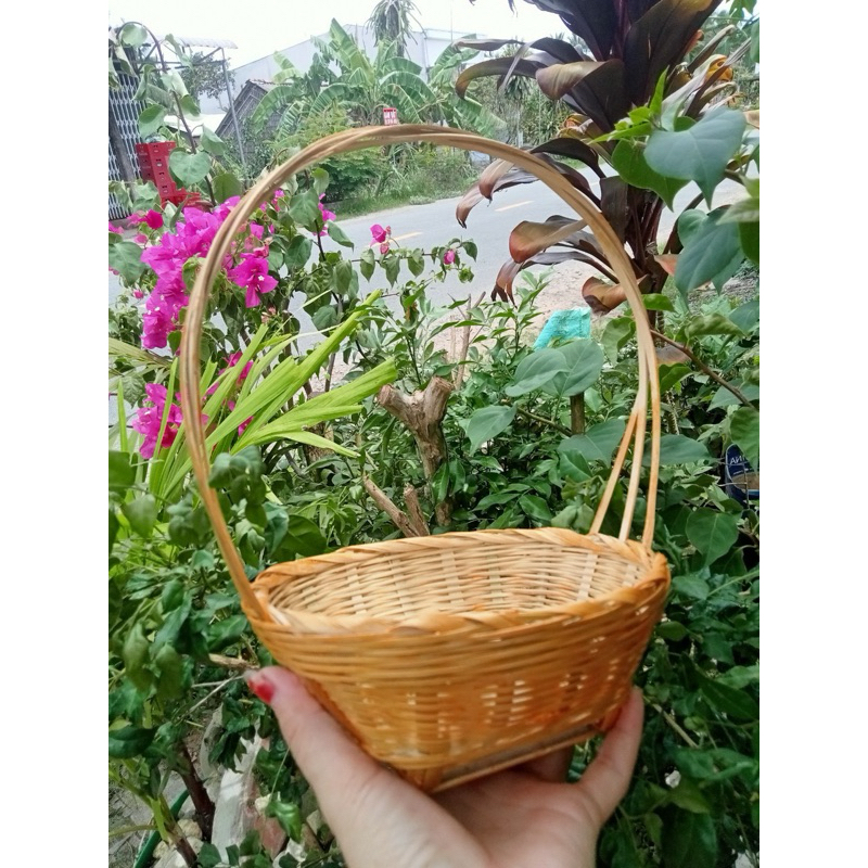 Giỏ tre cắm hoa trang trí giỏ decor mini