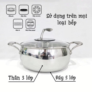 Nồi T Chef Series Casserole 3.8L (nắp kính) Tupperware - Nồi Đáy 5 Lớp Giữ Nhiệt Tốt, Độ Bền Cao