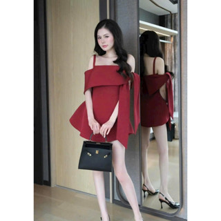 Đầm váy thời trang nữ chất tuyết nhung cổ dây trễ vai có mút tay ngắn bo eo dáng váy ngắn mini siêu xinh
