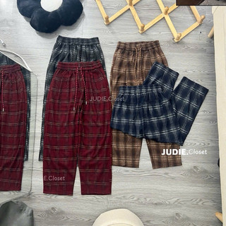  Quần baggy chất liệu dạ kẻ loại 1 mềm mịn form xinh thiết kế lưng cao tôn dáng hoạ tiết kẻ hot tren lưng chun kèm dây 