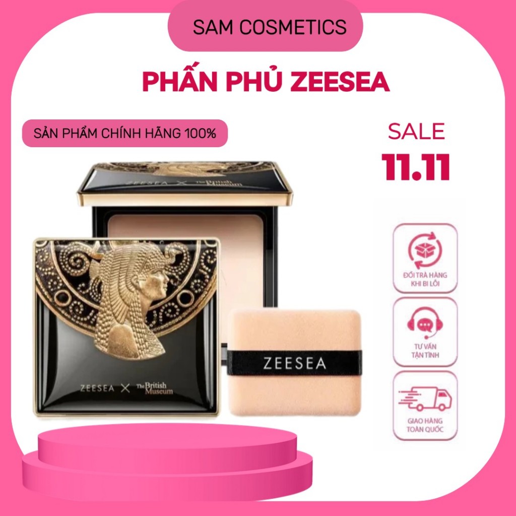 Phấn phủ Zeesea dạng nén kiềm dầu, chống thấm nước, lớp phủ mịn bảo vệ da phiên bản Nữ Hoàng Ai Cập
