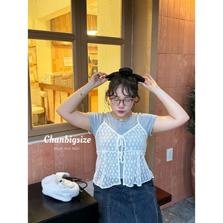 [CHAN BIGSIZE 55-85kg] Set áo thun croptop kèm áo lưới ren bigsize A25
