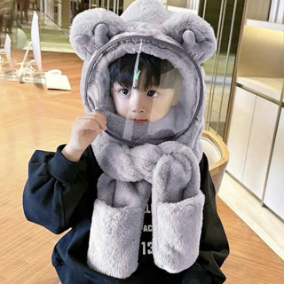 Mũ Len 3in1 Lông Trùm Đầu Có Kính Chắn Gió Kèm Khăn Quàng Cổ Và Xỏ Tay Cho BÉ 👍freeship🐯
