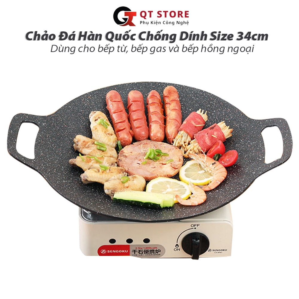 [Freeship] Chảo Đá Hàn Quốc Chống Dính Không Dầu Vỉ Nướng BBQ Hàn Quốc Size 34cm Chảo Nướng Thịt Chả