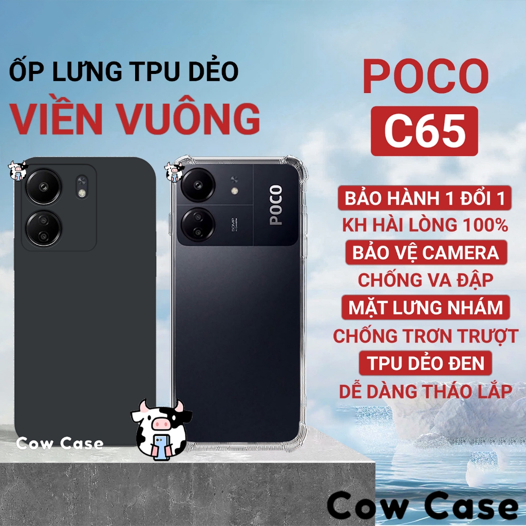 Ốp lưng Poco C65 TPU đen Cowcase | Vỏ điện thoại Xiaomi bảo vệ camera toàn diện TRON