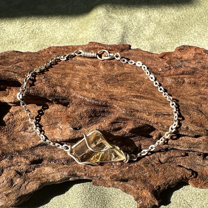 Vòng tay bạc Đá Thô Citrine - Aquamarine - Fluorite