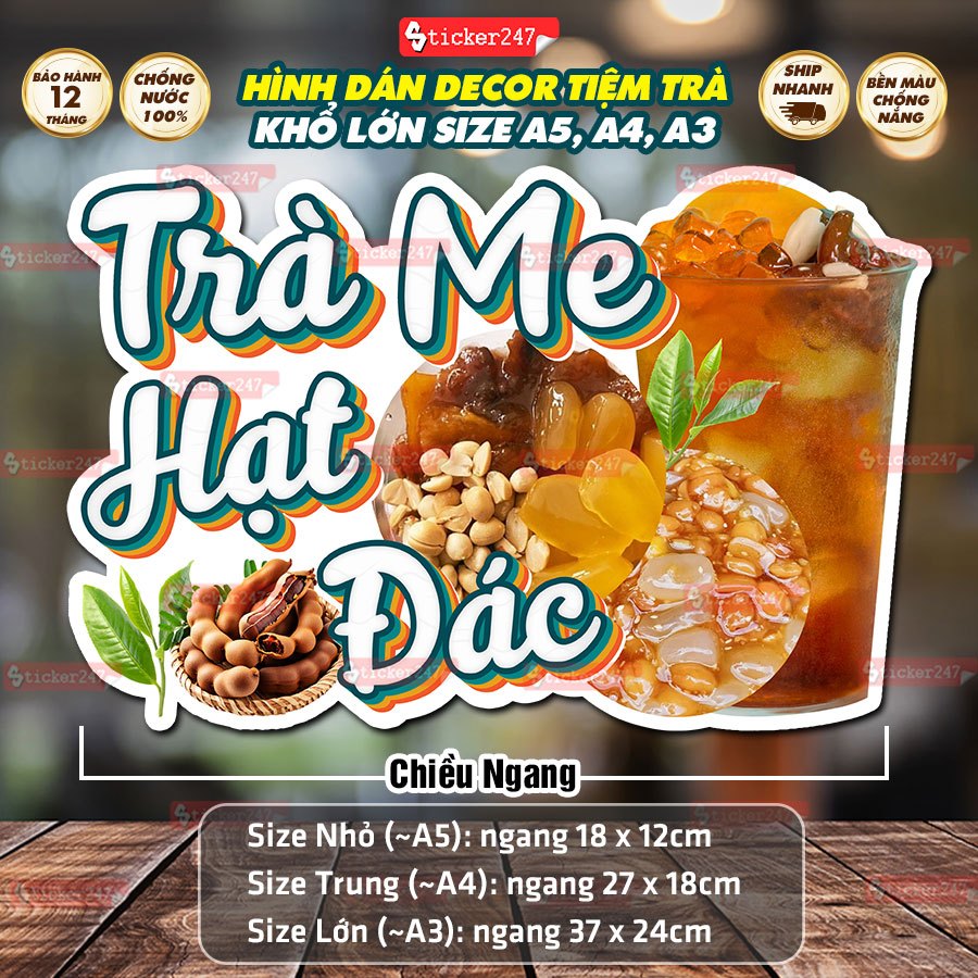 Decal Trà Me Hạt Đác 🍓 Hình Dán Đá Me Hạt Đác Chống Nước Dán Trang Trí Tiệm Trà, Quán Nước, Xe Đẩy T