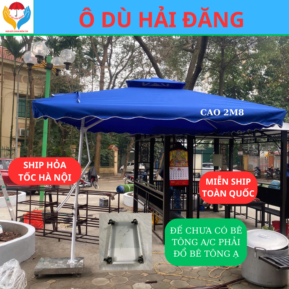 Ô lệch tâm mái vuông 2m5x2m5 cao 2m8.( CÓ VỎ CHÂN ĐẾ ),Ô dù Lệch Tâm Mái Vuông Vải Dù Nhập Khẩu.