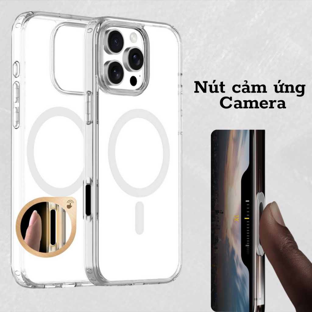 Ốp Lưng Trong Suốt Thaovn Có Nút Cảm Ứng Camera dành cho iPhone 16 Series, Có Vòng Hỗ Trợ Sạc Không Dây Từ Tính