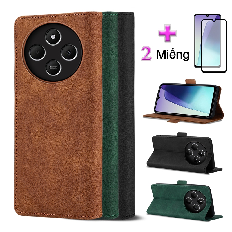 Bao Da 2 Trong 1 Dành Cho Điện Thoại Di Động Redmi 14C Bao Da Đơn Giản Có Màng Bảo Vệ Bằng Gốm
