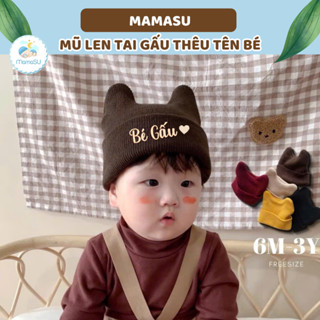 (THÊU TÊN) Mũ Len Tai Gấu Thêu Tên Theo Riêng Theo Yêu Cầu Cho Bé Mũ Len Cho Bé Mùa Đông Ấm Áp MamaSu46