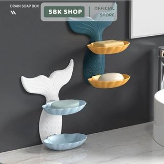 Khay Xà Bông Dán Tường 2 Tầng Hình Đuôi Cá, Hộp Đựng Xà Bông Gắn Tường 2 Tầng Có Rãnh Thoát Nước