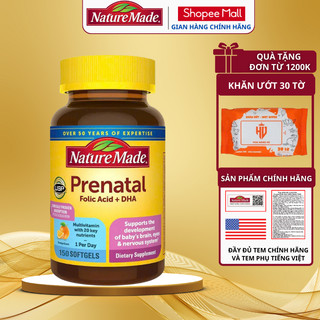 Vitamin tổng hợp bầu Nature Made Prenatal Folic Acid + DHA 150 viên bổ sung vitamin, khoáng chất và DHA cho mẹ và bé