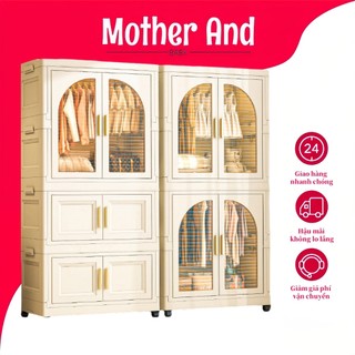 Tủ quần áo trẻ em Pháp Tủ đựng đồ gấp bằng nhựa Xếp chồng miễn phí Bánh xe phanh đa năng giúp di chuyển dễ dàng