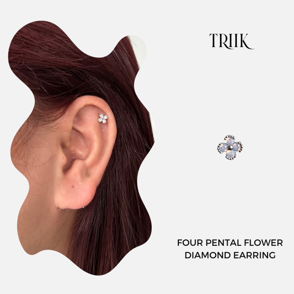 Khuyên tai đá - Pink Four Pental Flower Diamond Earring ( giá 1 chiếc )